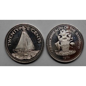 BAHAMAS 25 Cents 1974