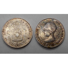 SPAIN 50 Centimos 1892 AG