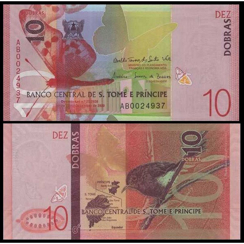 thumbnail interactive-video image 1 of St Thomas & Prince 10 Dobras 2017 Polymer Banknote - P-71, UNC, AB-Prefix 1 of 4