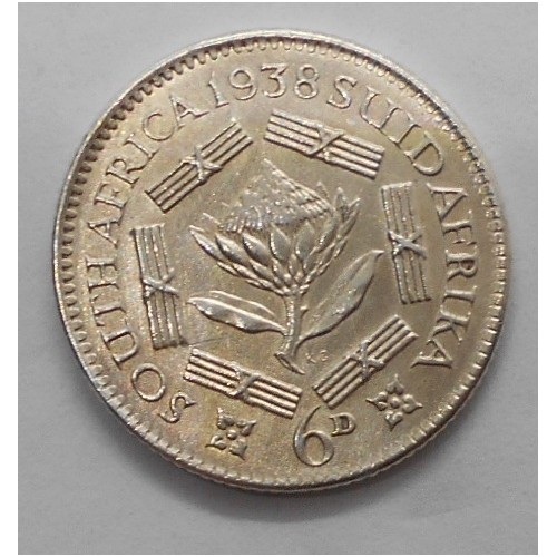 SOUTH AFRICA 6 Pence 1938 AG