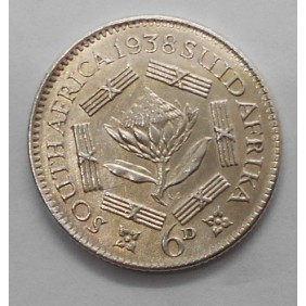 SOUTH AFRICA 6 Pence 1938 AG