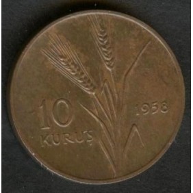 TURKEY 10 Kurus 1958