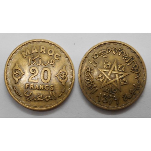 MOROCCO 20 Francs AH 1371