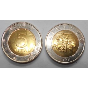 LITHUANIA 5 Litai 1999