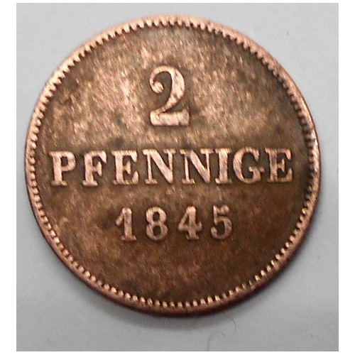 BAVARIA 2 Pfennig 1845