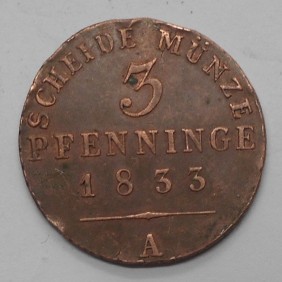 PRUSSIA 3 Pfennig 1833 A