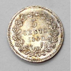 NETHERLANDS 5 Cents 1850 AG