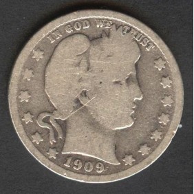 USA Barber Quarter 1909 S
