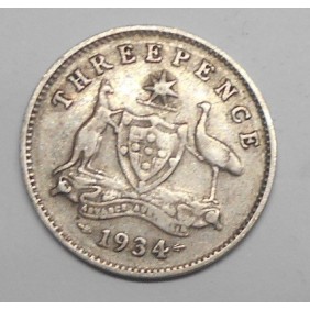 AUSTRALIA 3 Pence 1934 AG