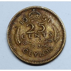 CEYLON 25 Cents 1951