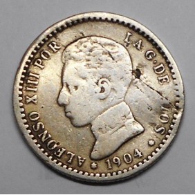 SPAIN 50 Centimos 1904 SM/V AG