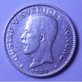 SWEDEN 1 Krona 1938 Gustav...