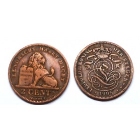 BELGIUM 2 Centimes 1905 Der...