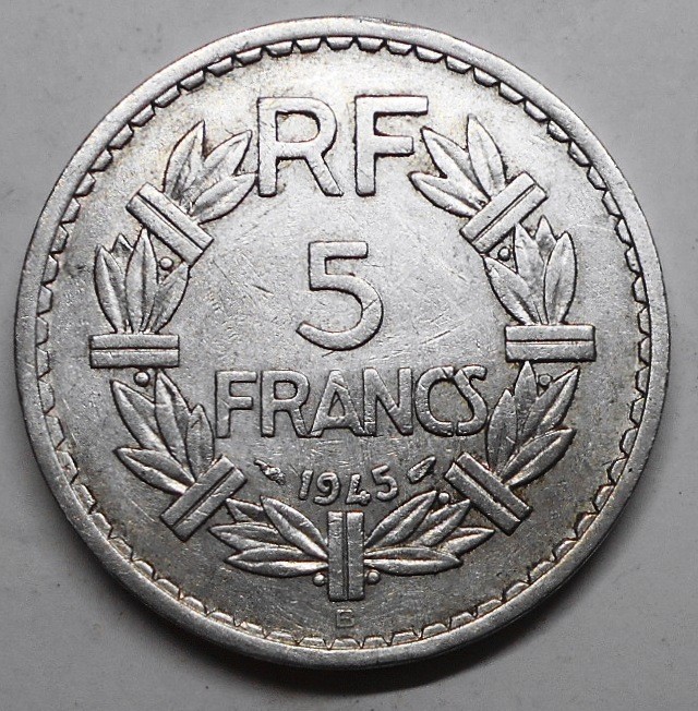 FRANCE 5 Francs 1945 B Lavrillier