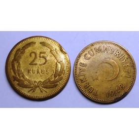 TURKEY 25 Kurus 1948