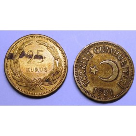 TURKEY 25 Kurus 1951