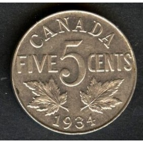 CANADA 5 Cents 1934
