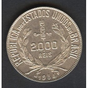 BRAZIL 2000 Reis 1934 AG