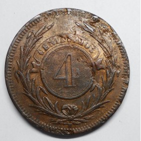 URUGUAY 4 Centesimos 1869H