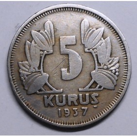 TURKEY 5 Kurus 1937