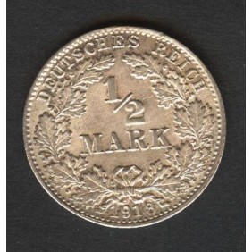 GERMANY EMPIRE 1/2 Mark 1918 D