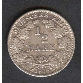 GERMANY EMPIRE 1/2 Mark 1916 F