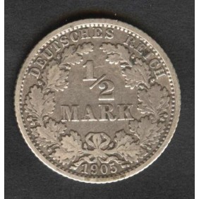 GERMANY EMPIRE 1/2 Mark 1905 J