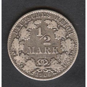 GERMANY EMPIRE 1/2 Mark 1906 D