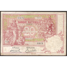 BELGIUM 20 Francs 16.10.1919