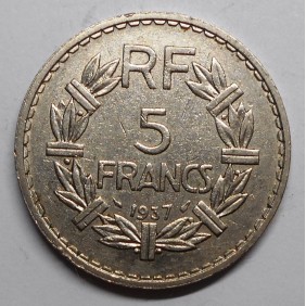 FRANCE 5 Francs 1937 rare