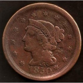 USA 1 Cent 1850 Braided Hair