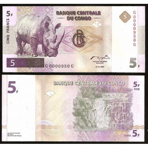 CONGO DEMOCRATIC 5 Francs 1997