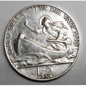 VATICANO Pio XI 5 Lire 1936 AG