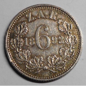 SOUTH AFRICA 6 Pence 1892 AG