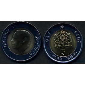MOROCCO 5 Dirhams 1987...