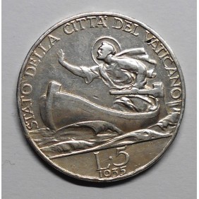 VATICANO Pio XI 5 Lire 1935 AG