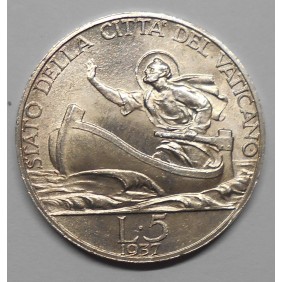VATICANO Pio XI 5 Lire 1937 AG