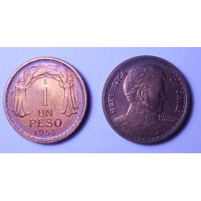 CHILE 1 Peso 1954 copper