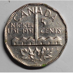 CANADA 5 Cents 1951...