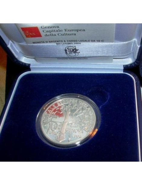 ITALIA 10 EURO 2004 GENOVA CAPITALE EUROPEA CULTURA AG PROOF