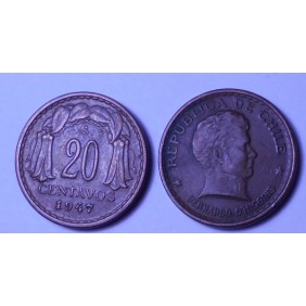 CHILE 20 Centavos 1947