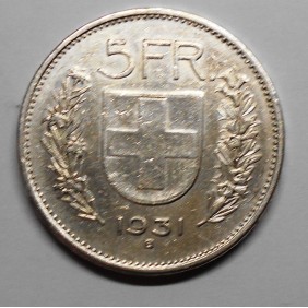 SWITZERLAND 5 Francs 1931 AG