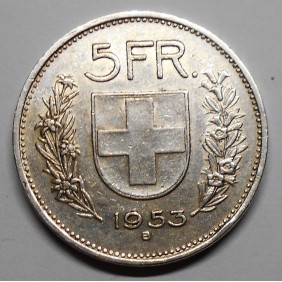 SWITZERLAND 5 Francs 1953 AG