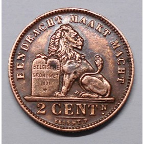 BELGIUM 2 Centimes 1910 Der...