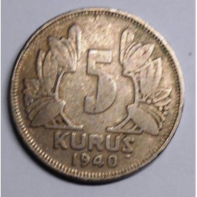 TURKEY 5 Kurus 1940