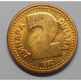 YUGOSLAVIA 2 Dinara 1992 brass