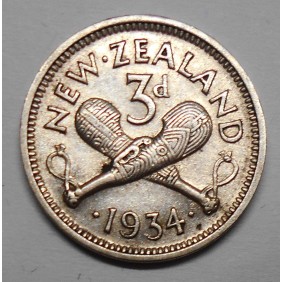 NEW ZEALAND 3 Pence 1934 AG