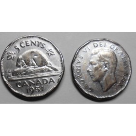 CANADA 5 Cents 1951 Chromium