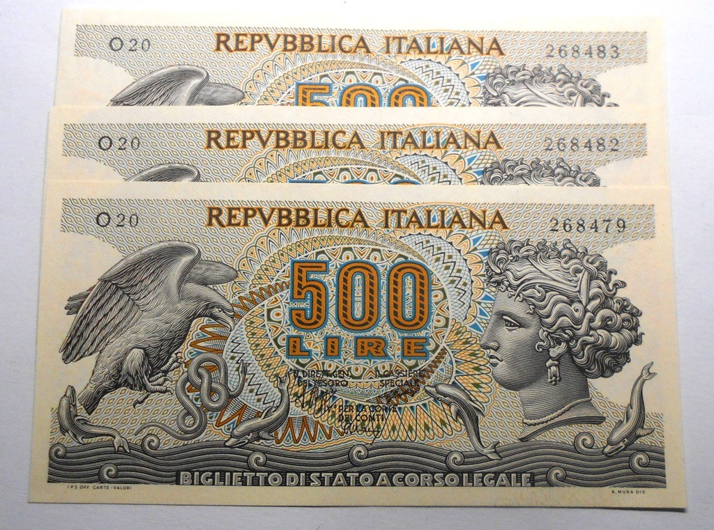 500 Lire ARETUSA 1970 Lotto n. 3 banconote da mazzetta FDS