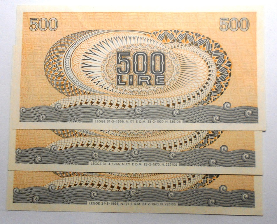 500 Lire ARETUSA 1970 Lotto n. 3 banconote da mazzetta FDS